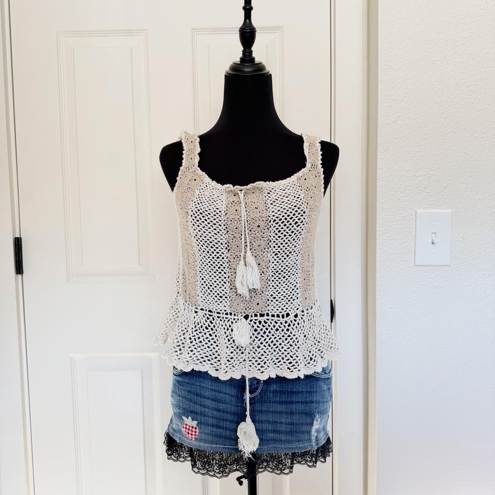 Vintage Y2K Fil-Pride Crochet Knit Boho Tank Top/ Size M